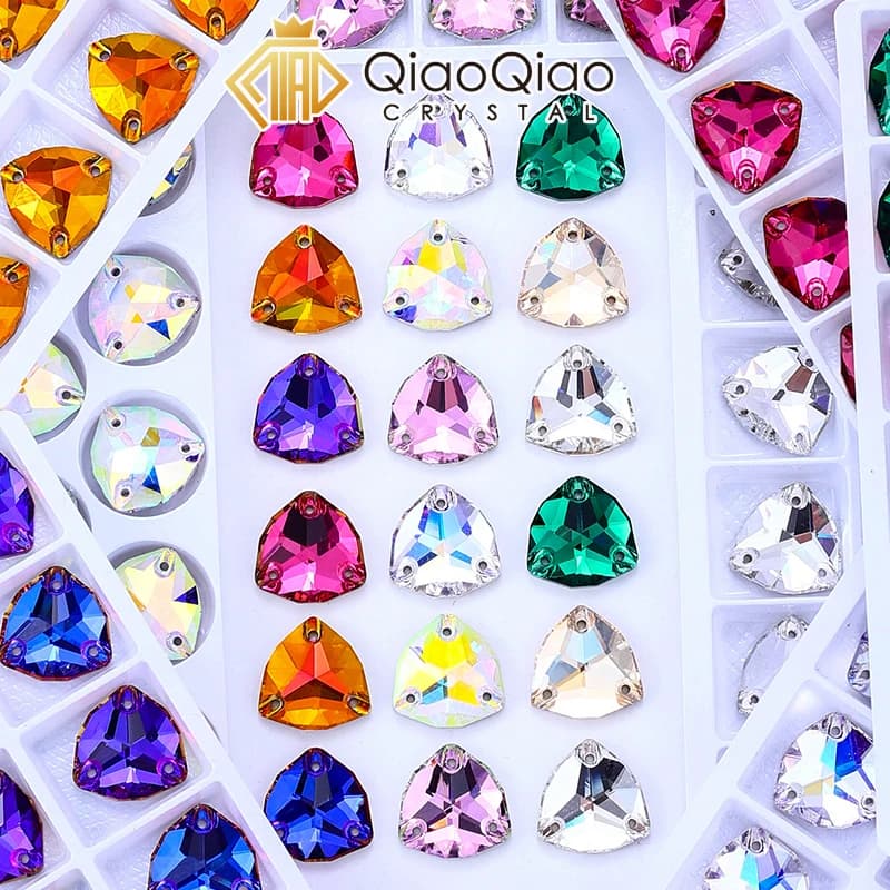 QIAO Trilliant Strass da cucire in vetro con fondo piatto, cristalli AB lucidi per vestiti, fai da te, borse, scarpe, creazione di gioielli 3272