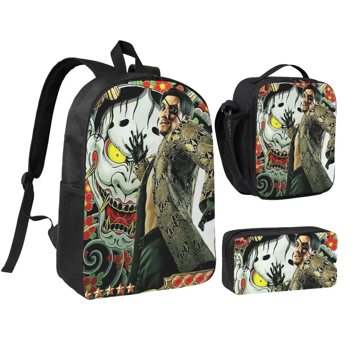 Yakuza Like A Dragon Goro Majima Backpack Boys Girls BookBag School Bag Shoulder Bags 3ps Insulated Lunch Bag Pencil Case