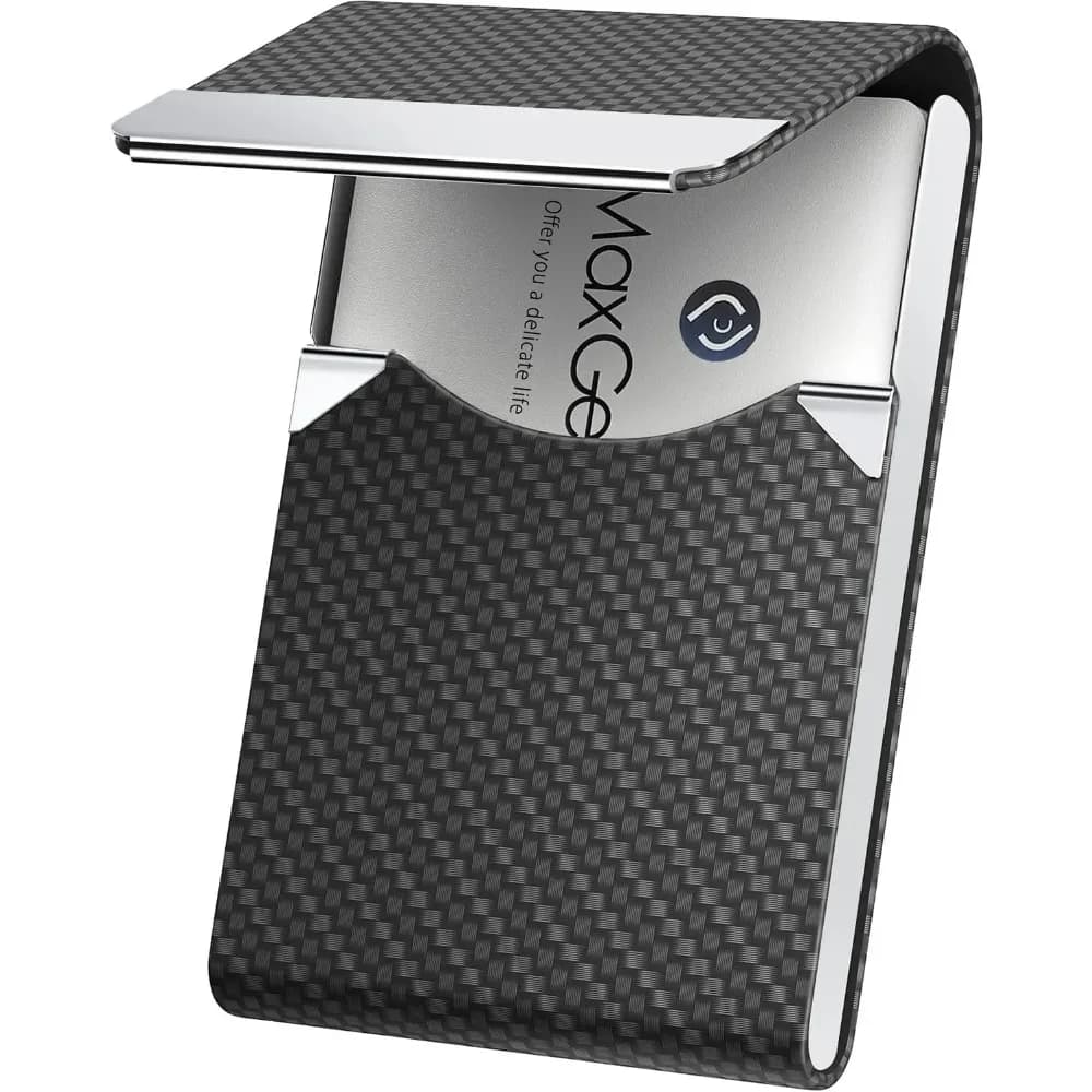 Business Card Holder PU Leather & Stainless Steel Business Card Case for Men Women Slim Name Cards Holder RFID Magnetic Closure