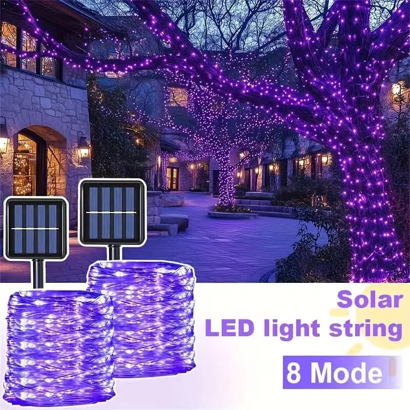 Solar Christmas Halloween String Lights Outdoor Waterproof Purple LED Fairy Lights for Garden Yard Party Tree Porch Decor