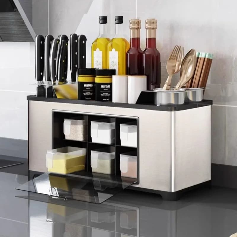 Scatola per spezie per coltelli da appoggio da cucina in acciaio inossidabile Scatola per spezie per gabbia per bacchette multifunzionale