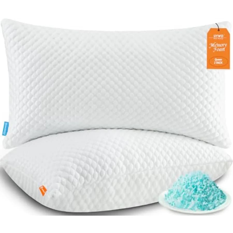 Cuscini Rinfrescanti Queen Size, Set da 2, in Memory Foam con Cerniera, Cuscini Rigidi Regolabili per Dormire su un Lato, sulla Schiena o sullo Stomaco, Ideali per Chi Soffre il Caldo
