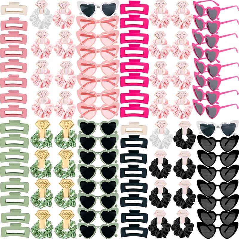 Verde/rosa rossa/PinkHeart occhiali da sole a forma di fascette per capelli Scrunchies fermagli per capelli Set regalo da damigella d'onore regalo di addio al nubilato