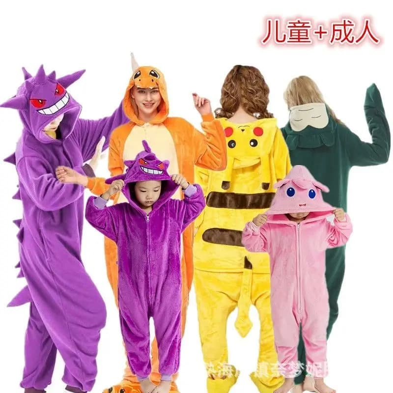 Pokemon Kigurumi Onesie Pajamas Gengar Charmander Pikachu Jigglypuff Animal Costume Children Cosplay Outfit for Halloween Party