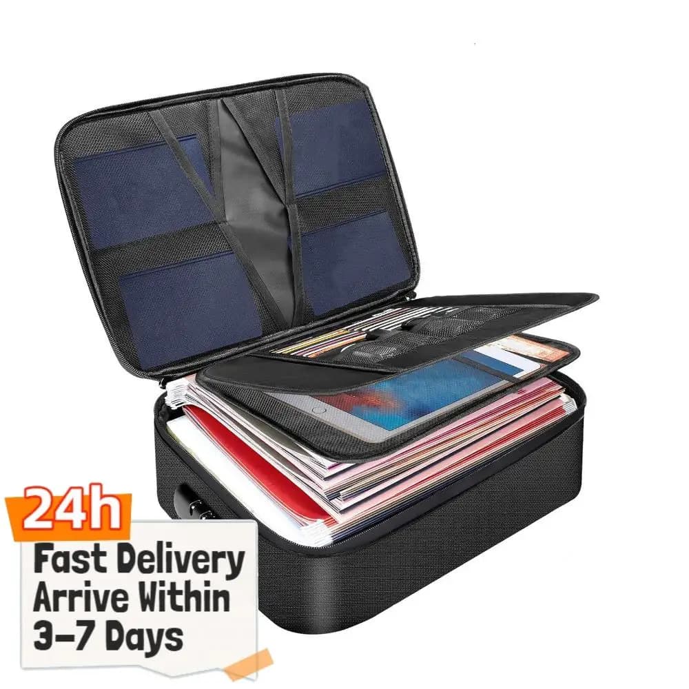 Organizzatore di Documenti con Serratura, Cassetta di Sicurezza per Documenti con Cerniera Resistente all'Acqua per Laptop, Passaporto, Certificati, Carte