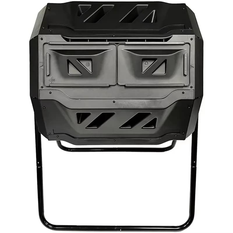 43 Gallon Outdoor Garden Dual Chamber Rotating Batch Composting Tumbler Rolling Compost Bin with Black Door