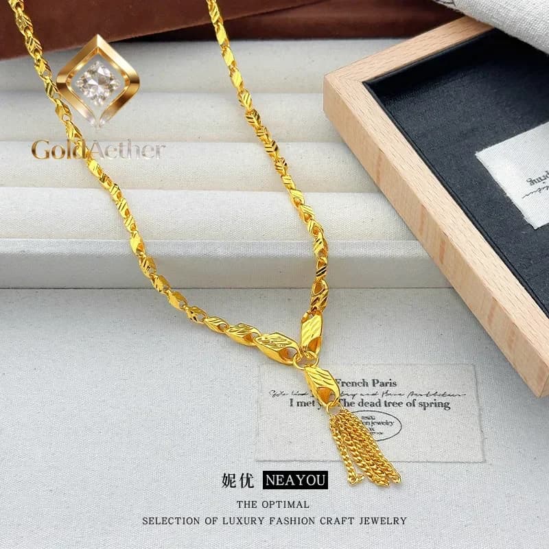 Collana GoldAether con Fiori e Nappe a Forma di Semi di Melone in Oro 24K 9999 per Donne, Gioiello di Lusso di Alta Gamma