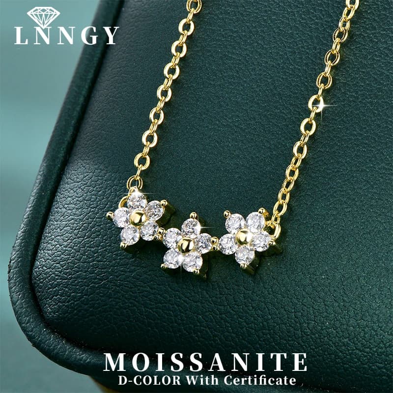 Collana con Diamante Moissanite Certificato Lnngy 2mm, Ciondolo a Fiore di Lusso Discreto, Regalo di Compleanno per Donne e Amiche