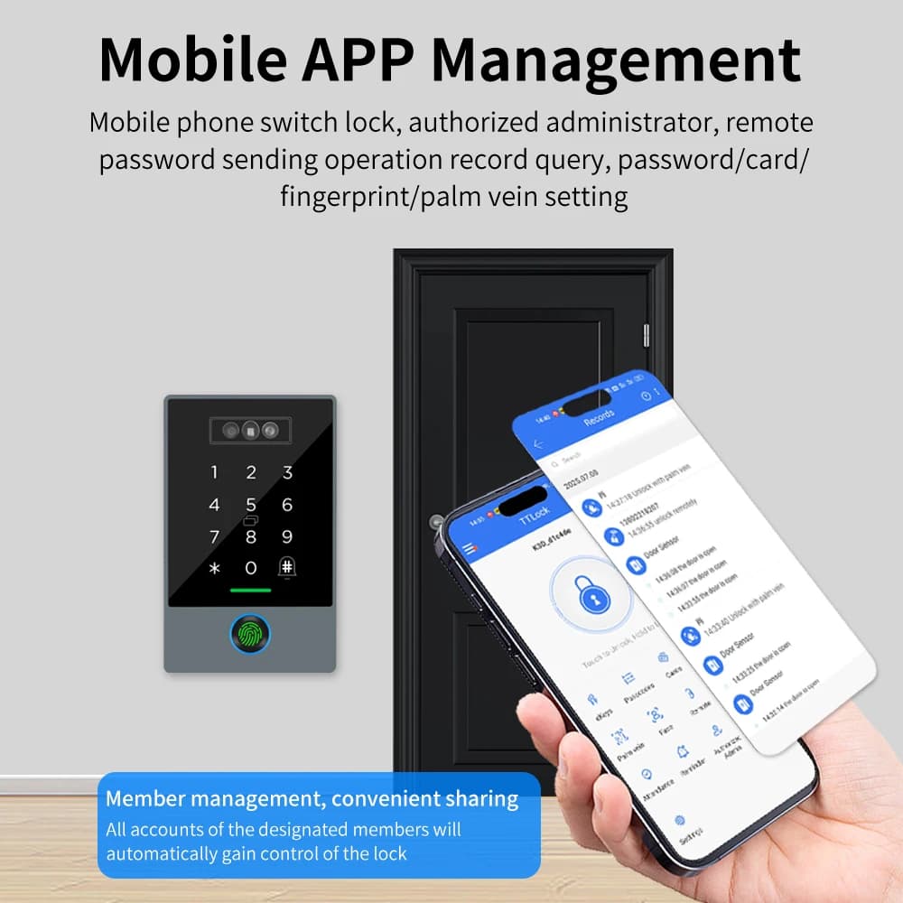 Controllo accessi TTLOCK Smart Lock impermeabile ip67 impronta digitale WiFi riconoscimento facciale citofono visivo vena di palma sicurezza 13,5 Hz