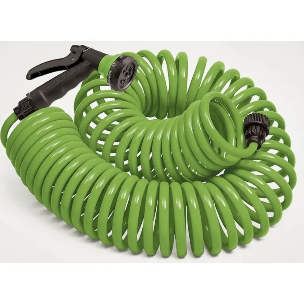 50 Foot Flexible Coil Garden Pipe with 8 Model Nozzle: Light and Compact Space for Home Gardens