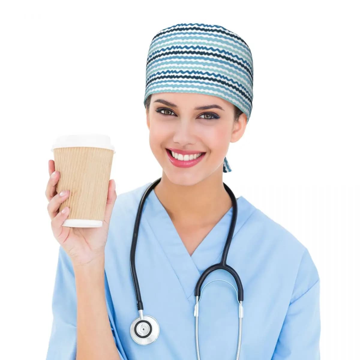 Abstract Blue Wave Pattern Calm Ocean Inspired Design Scrub Hat Doctor Working Surgical Cap Adjustable Nursing Caps for Dentist