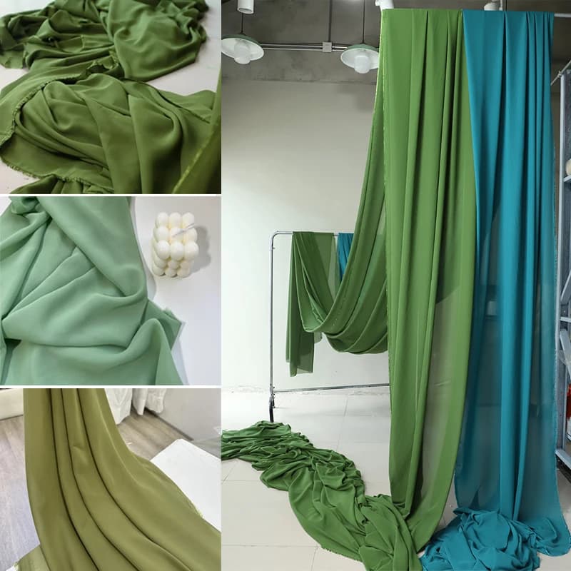 Olive Avocado Green Chiffon Fabric Bridal Wedding Party Decoration Georgette Handmade DIY Backdrops Curtain Dress Cloth Material