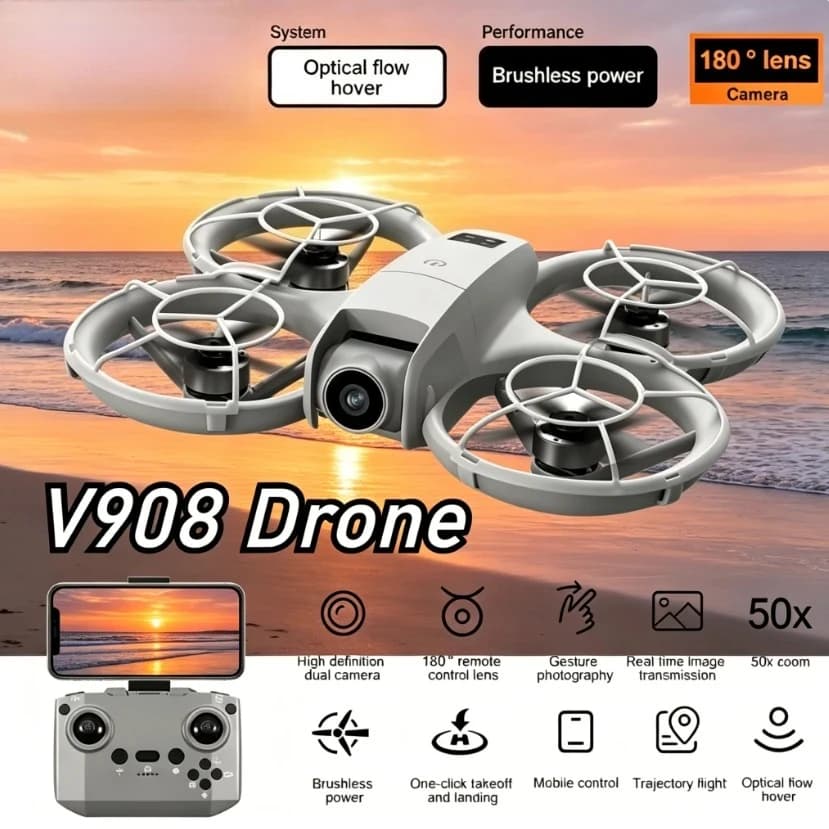 Drone Lenovo V908 con Motore Brushless, Schermo, Posizionamento Ottico, Fotocamera HD, FPV, Quadricottero RC Aereo