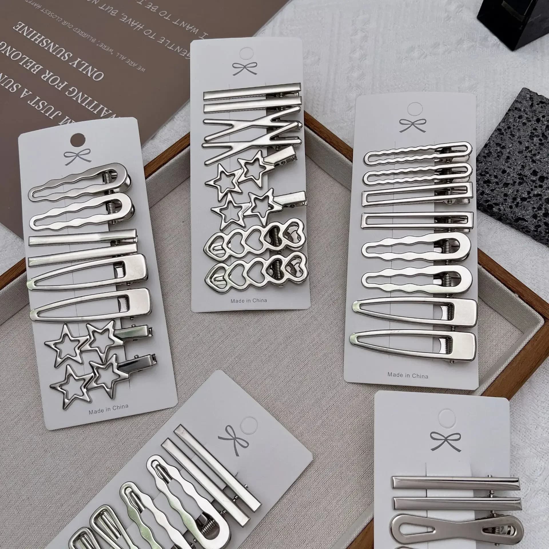 Fermagli per capelli in metallo argentato da donna e ragazza, stile Y2K, a becco d'anatra, per frangia e capelli laterali, accessori per lo styling