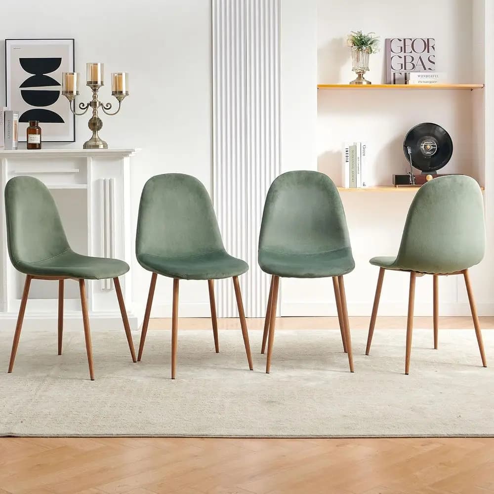 Set di 4 Sedie da Pranzo in Velluto con Gambe in Metallo per Soggiorno, Camera da Letto, Sala da Pranzo - Sedie Verdi, Set di 4 Sedie