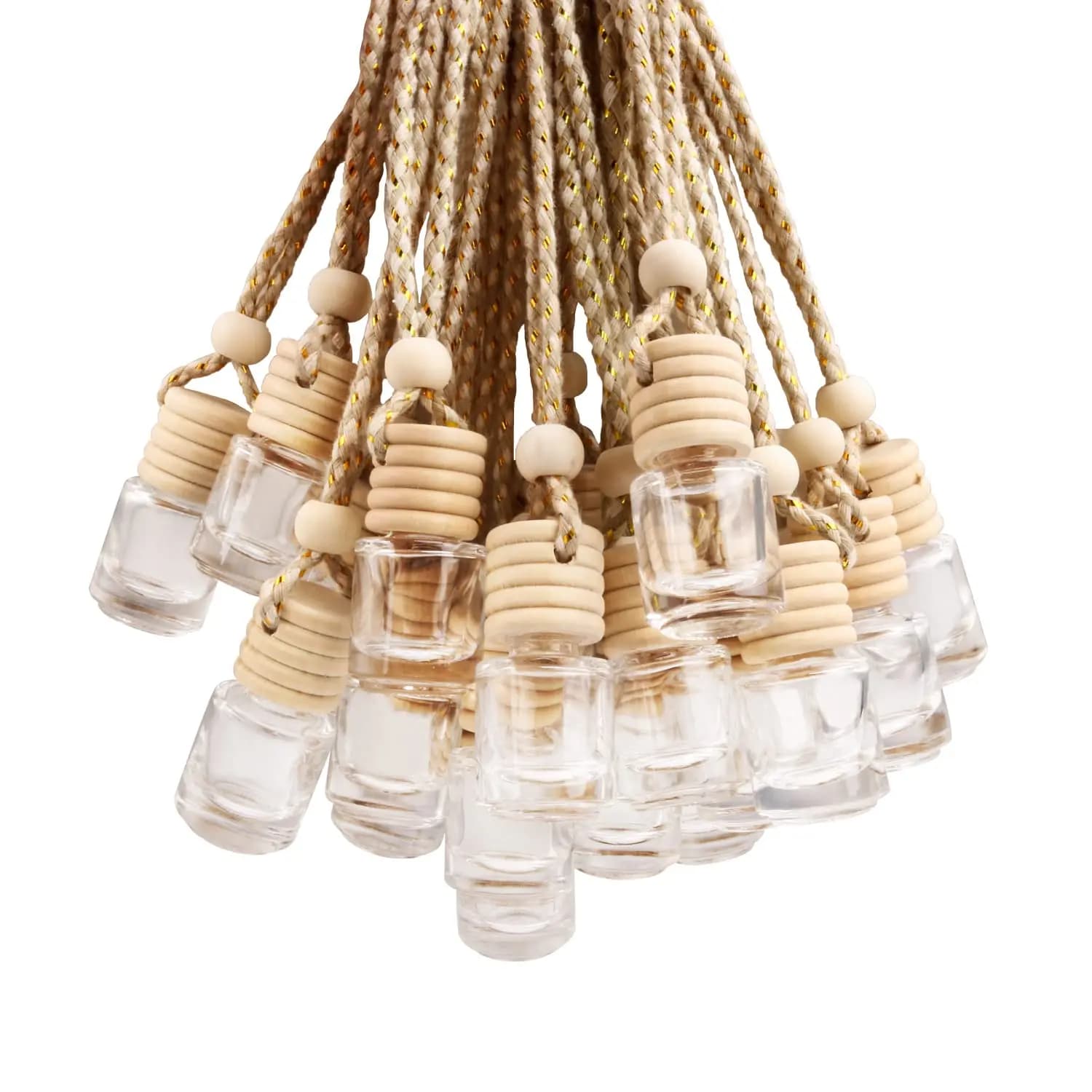 20pcs 5ml Clear Glass Car Hanging Diffusers With Wooden Beads And Rope For Essential Oil Aromatherapy Auto Interior Decor