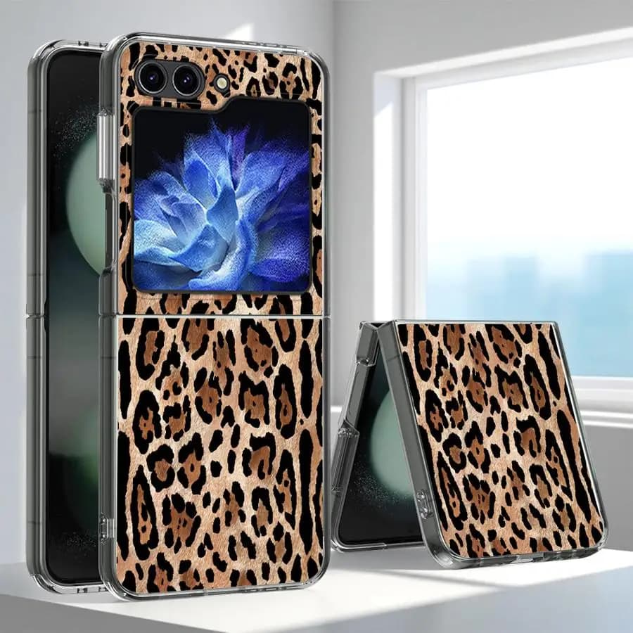 Custodia Rigida Marrone con Stampa Leopardata per Samsung Galaxy Z Flip7 Z Flip 7 6 5 4 3 ZFlip6 ZFlip5 ZFlip3 ZFlip4