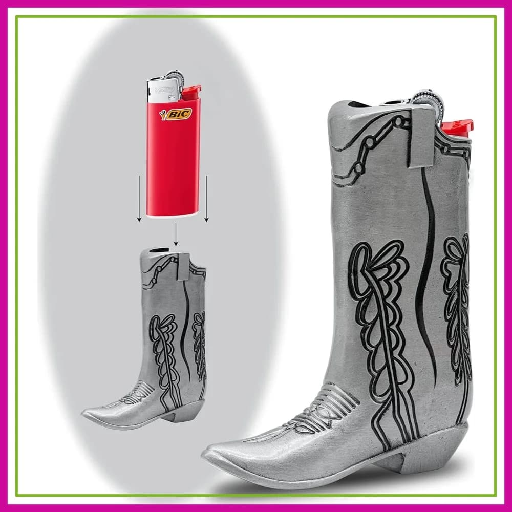 Portaaccendini a forma di stivale da cowboy per Mini Bic J5, custodia in metallo, elegante EDC
