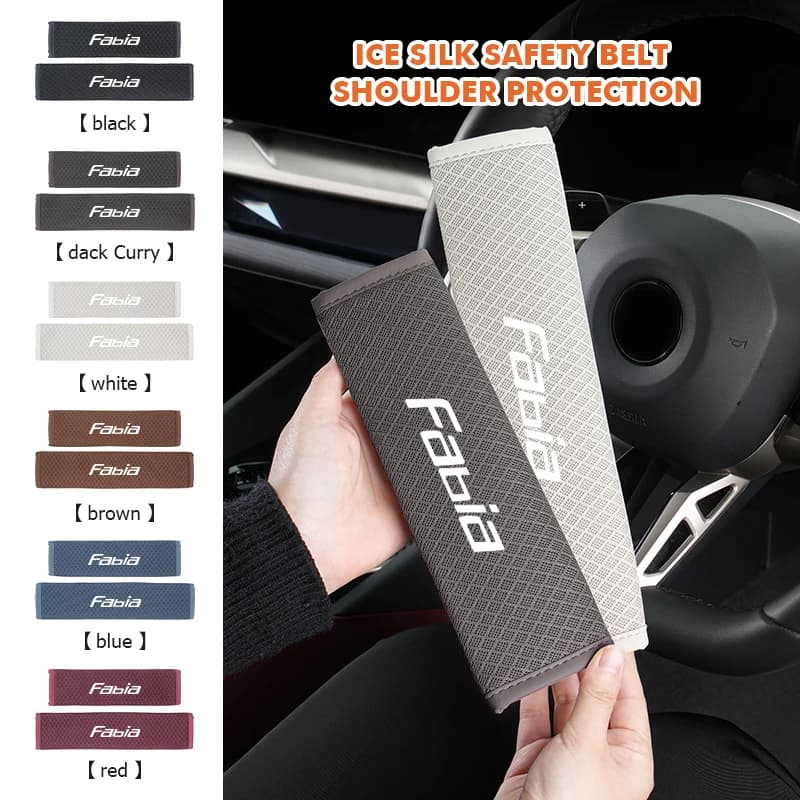 Car Ice Silk Seat Belt Pad Stress Relief Comfort Shoulder Cover For Skoda Rapid Kodiaq Karoq Fabia Kamiq Fabia MK3 Roomster