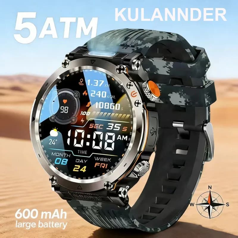 Smartwatch Waterproof Man 2026, 600mAh, GPS, compass, Cardiofrequenzimetro, LED Flashlight, Bluetooth Call, for Open Sport