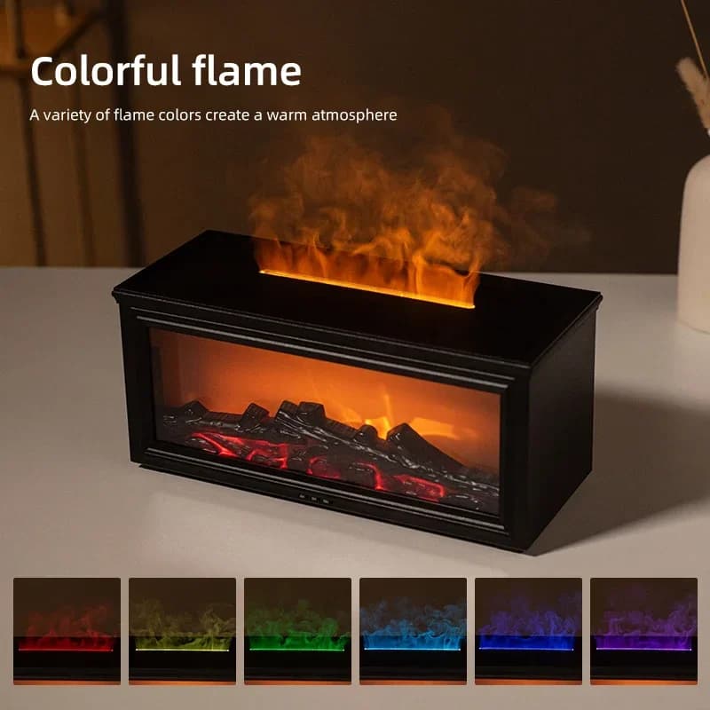 Diffusore di aromi a fiamma mini con 7 colori, umidificatore per aromaterapia, diffusore di oli essenziali per caminetto