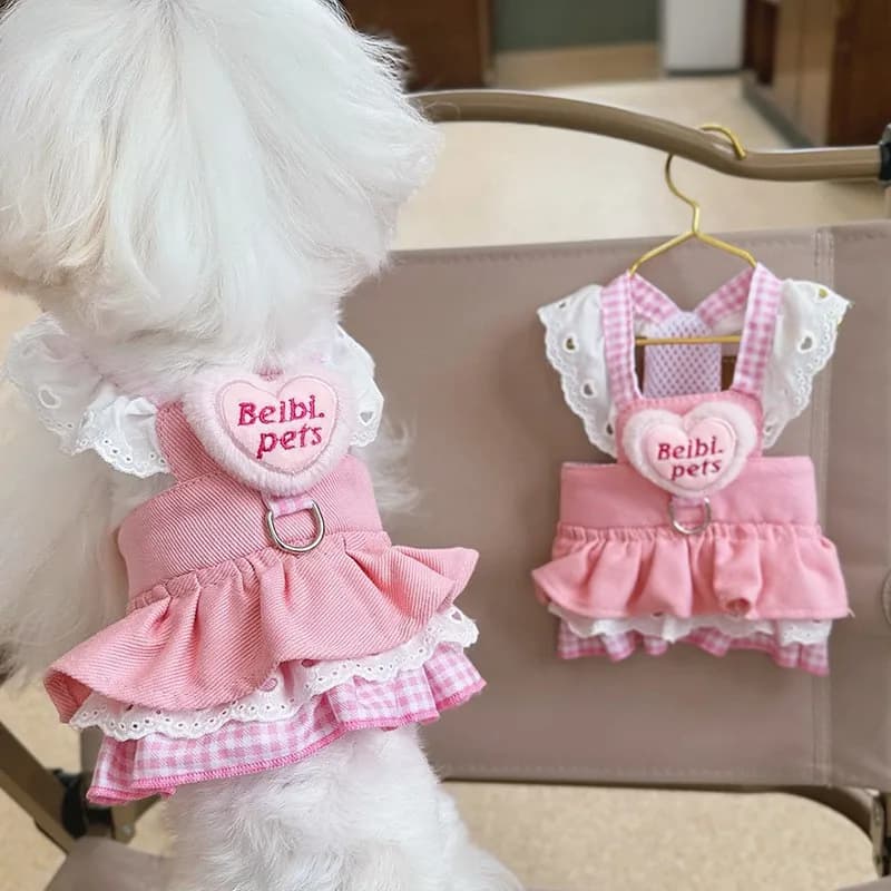 Vestito per Cani Stile Principessa, Abito Leggero in Denim con Imbracatura per Cani Piccoli e Cuccioli, Outfit Primaverile Estivo per Teddy e Pomerania
