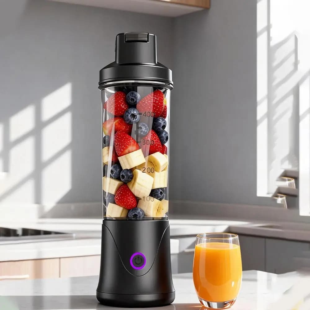 Mini Frullatore Portatile da 450ML, Ricaricabile USB, Spremiagrumi Elettrico in Plastica Senza Fili, Piccolo Frullatore Automatico per Frullati e Succhi