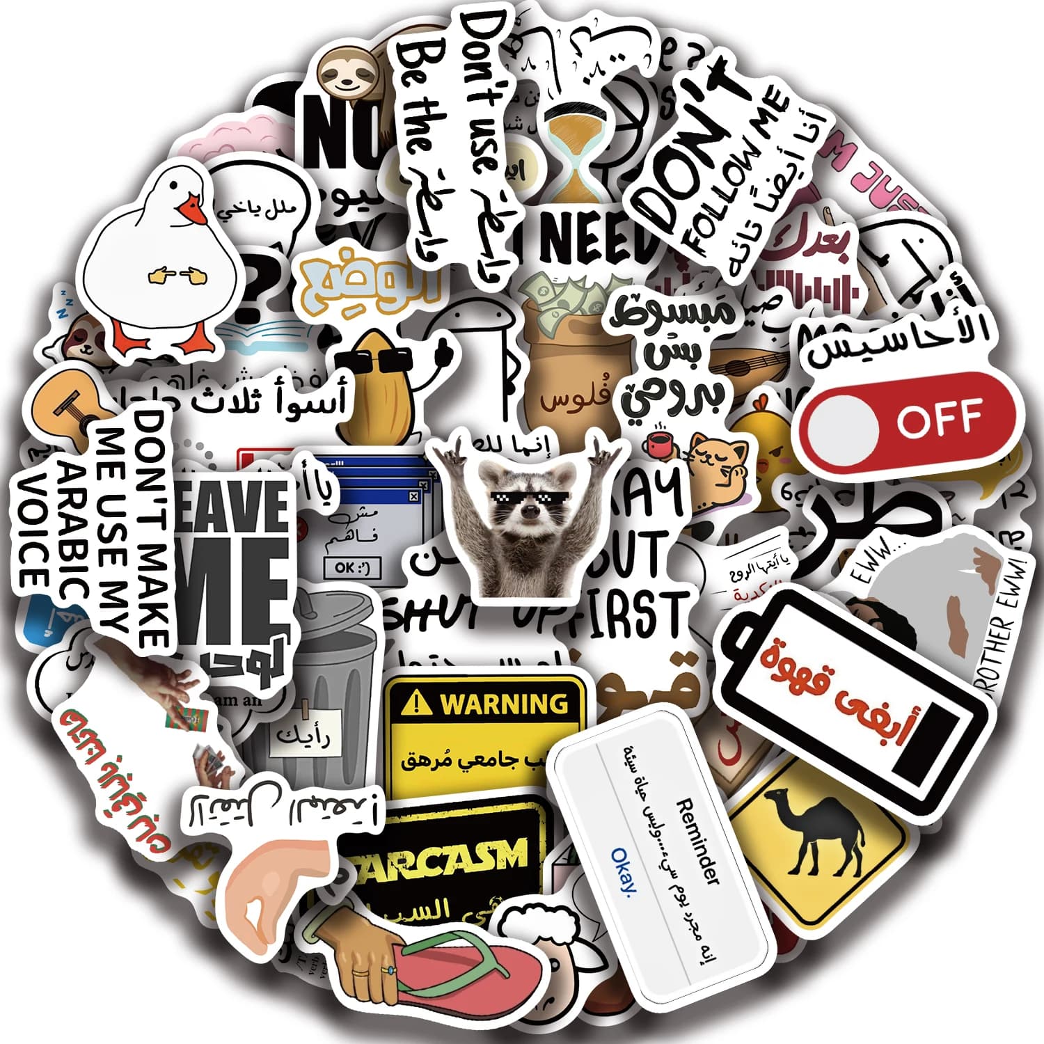 57 adesivi in vinile MeMe arabo, decalcomanie impermeabili, album fai da te, diario, bagagli, skateboard, adesivi decorativi
