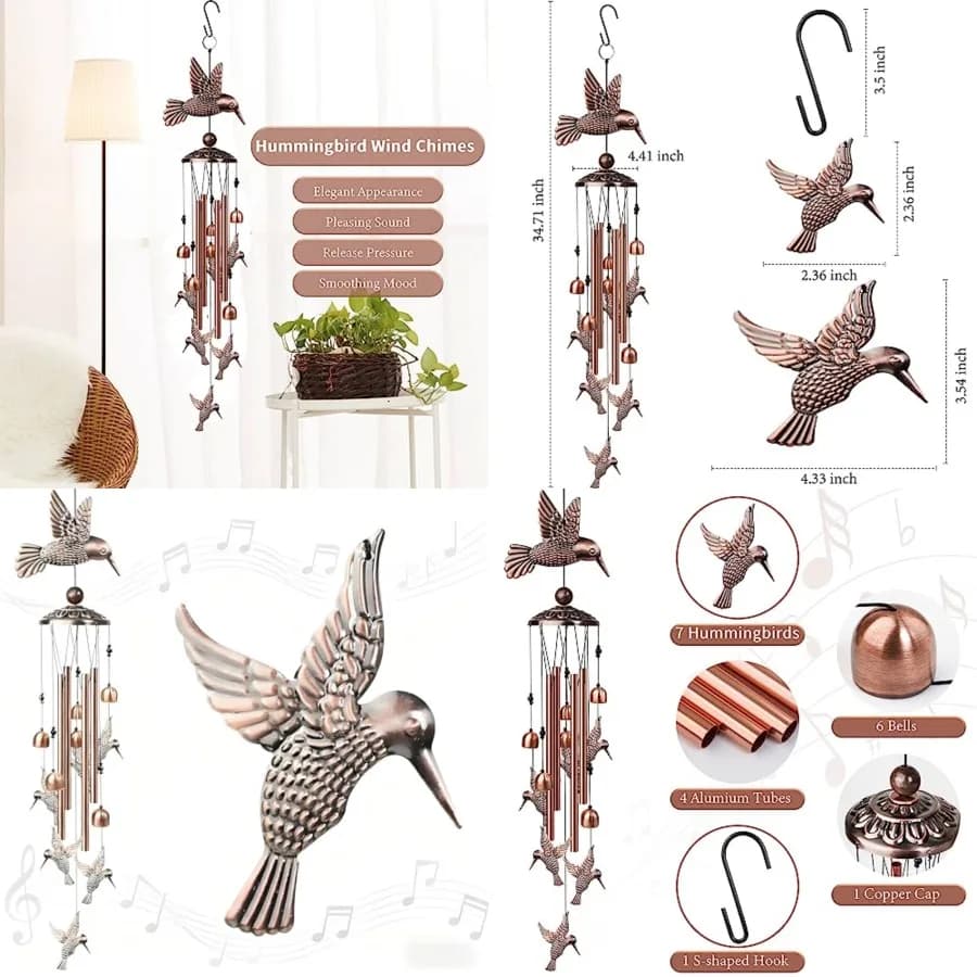35 Wind Chimes, Outdoor Aluminum Wind Chimes, Memorial Gift for Mom Grandma
