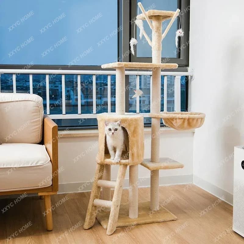 TTM Multi-layer cat tree house with sisal rope scratchers and hammock in felpato fabric, jump and play