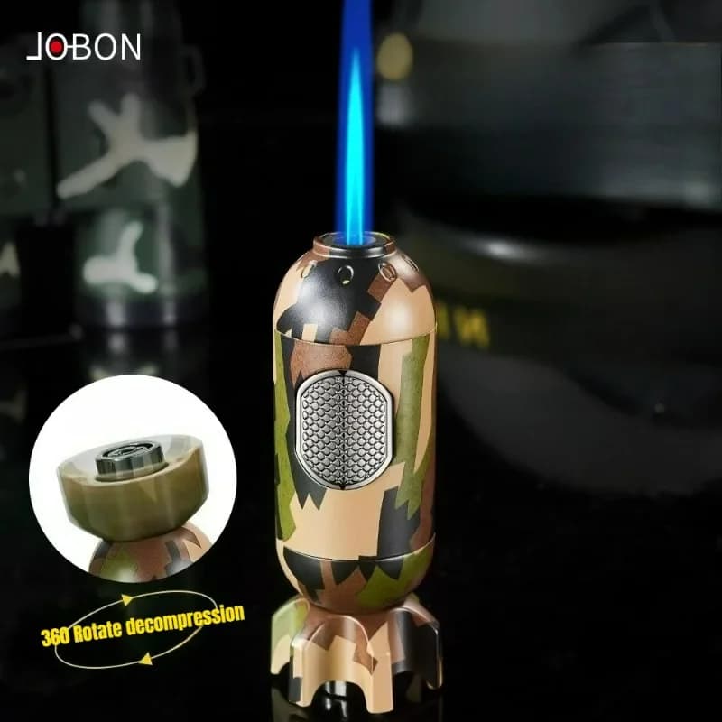 JOBON Metallo Esterno Decompressione Ad Alta Temperatura Accendino Antivento Spray Diretto Fiamma Blu Accendino Gonfiabile Regalo da Uomo