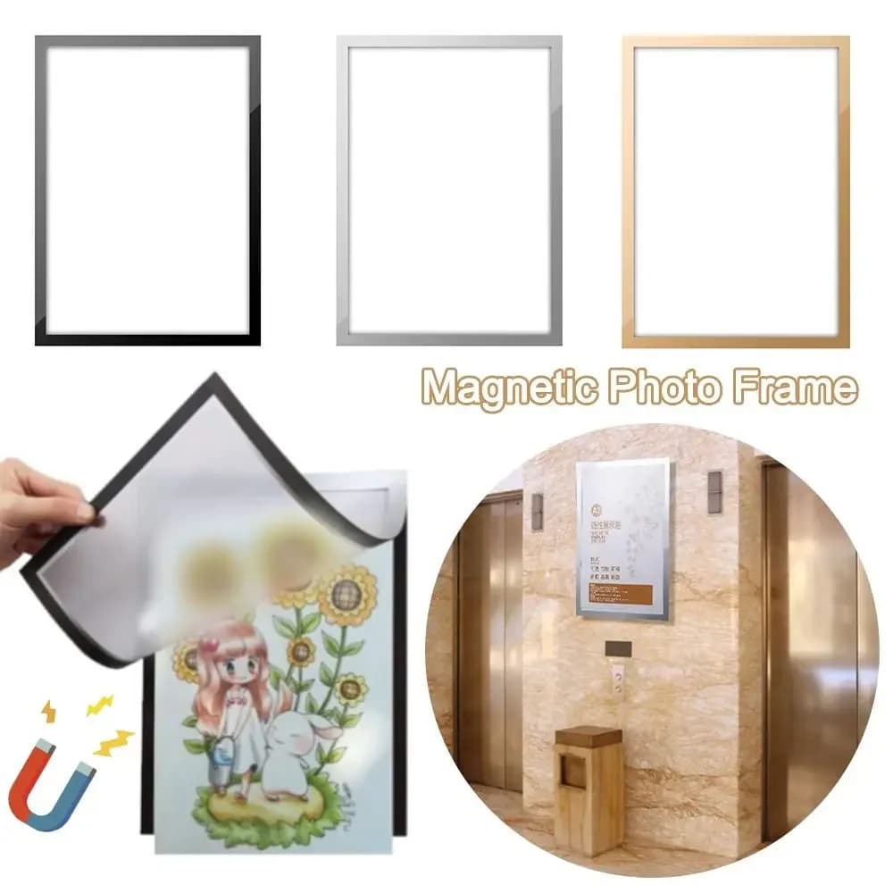 Cornice per foto magnetica in oro nero argento Cornice per arte con diamanti PVC Pittura nera Immagini Certificati Cornice per esposizione Decorazione della parete di casa