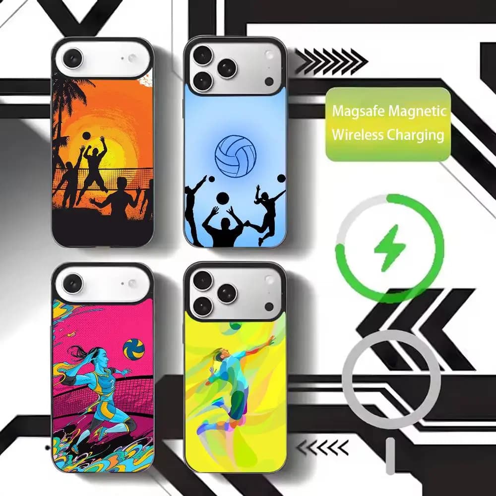 V-Volleyball P-Painted Phone Case for iPhone 17, 16, 15, 14, 13, 12, 11 Plus, Pro Max, MagSafe Wireless Charging Magnetic