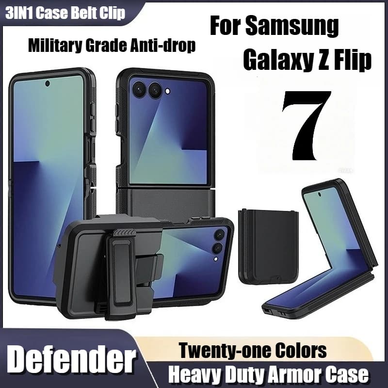 Custodia per telefono Defender Series 3IN1 con clip da cintura per Samsung Galaxy Z Flip 7 Ott-Box Cover rigida antipolvere originale di grado militare