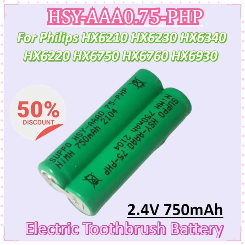 2PCS HSY-AAA0.75-PHP 2.4V 750mAh Electric Toothbrush Battery for Philips HX6210 HX6230 HX6340 HX6220 HX6750 HX6760 HX6930