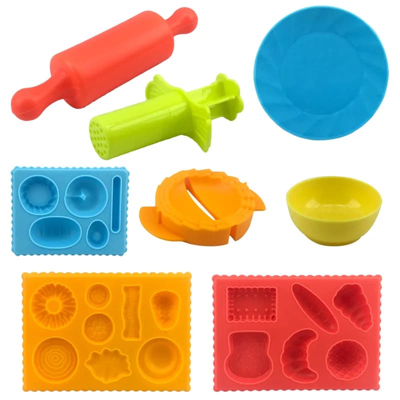 Stampi per pasta da gioco per alimenti per bambini Plastica Frutta Verdura Gnocco Stampo per noodle Coltello Forchetta Ciotola Piatto Accessori per plastilina Giocattoli