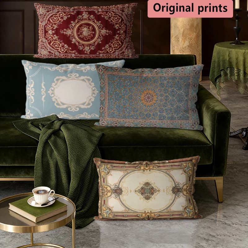 Vintage Royal Floral Pillow Covers Suitable For Sofa Bedroom Car Pillow Cover Cushion Rectangular Back Cushion