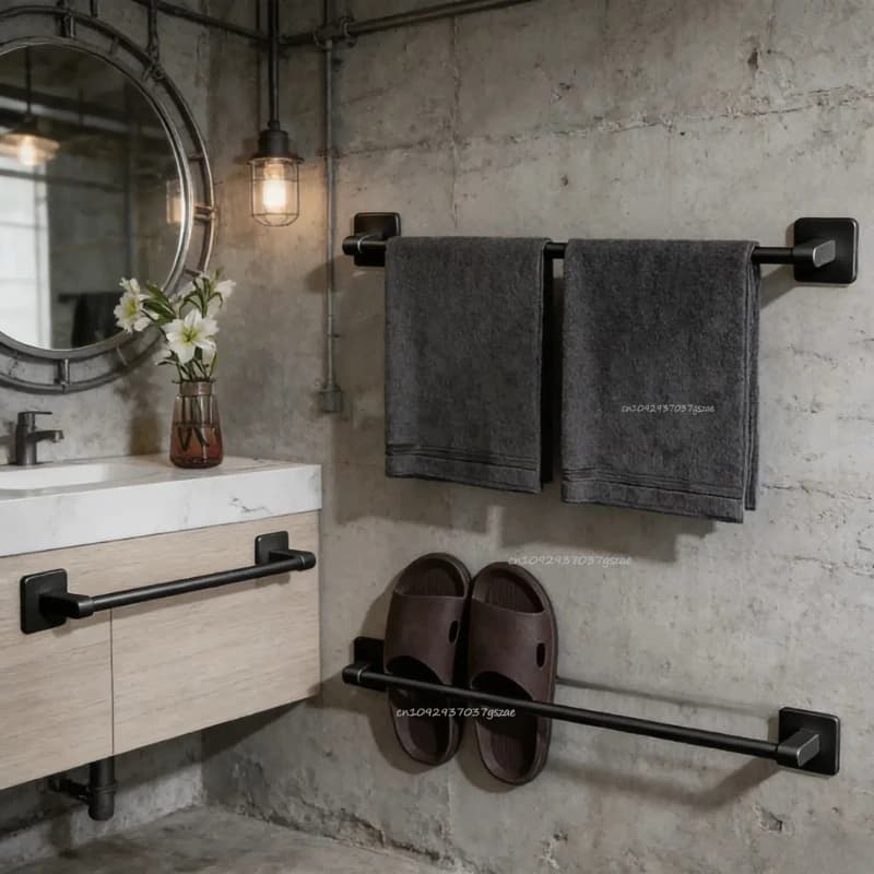 Wall Mounted Towel Rack Bathroom Storage Rack No Drilling Bathroom Horizontal Bar Towel Rack Kitchen Bathroom Accessories