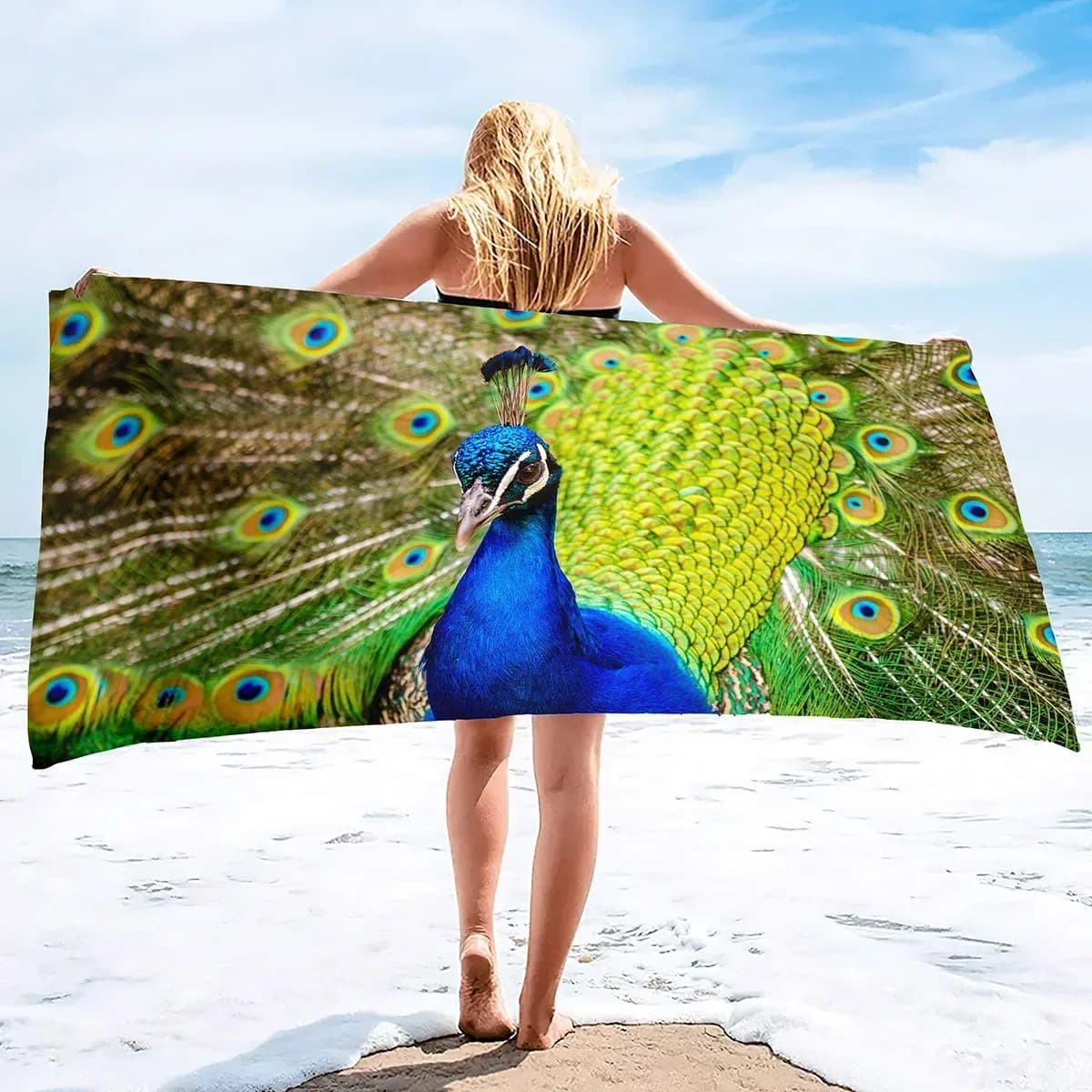 Asciugamano da spiaggia pavone, asciugamano da spiaggia da viaggio compatto in microfibra assorbente ad asciugatura rapida, asciugamano da spiaggia leggero senza sabbia