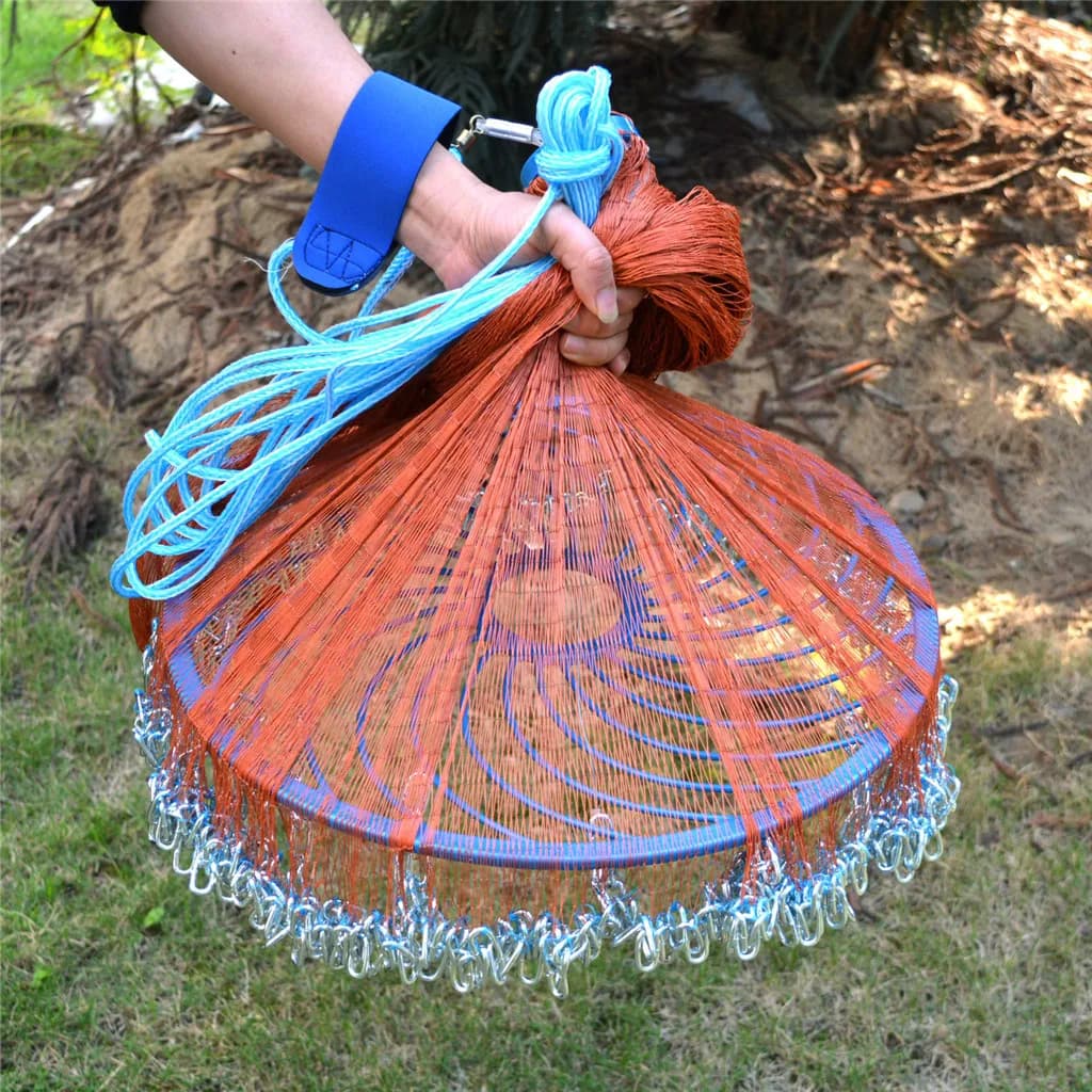 Rete americana aggiornata a mano con disco volante Rete da pesca a mosca facile da lanciare Diametro 420 cm-720 cm Strumento di rete da pesca Piccola maglia