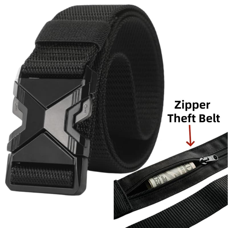 Cintura tattica da uomo con portafoglio nascosto e fibbia automatica, cintura alla moda per nascondere denaro, ideale per occasioni business e casual.