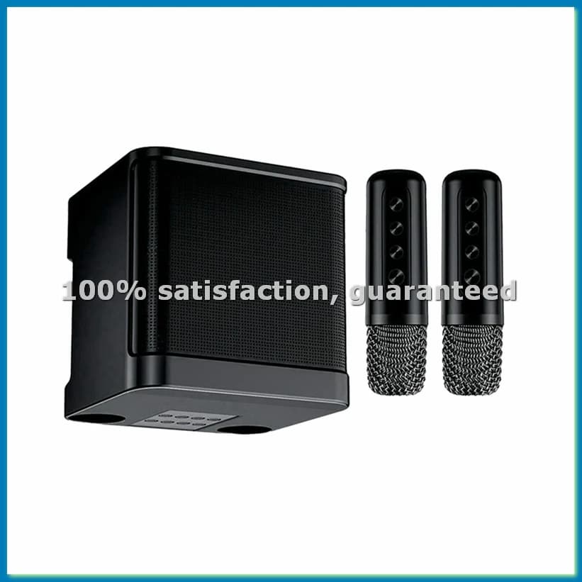 Set Karaoke -203 con Altoparlante Wireless Bluetooth e Doppio Microfono, Macchina per Karaoke Nera-A51M