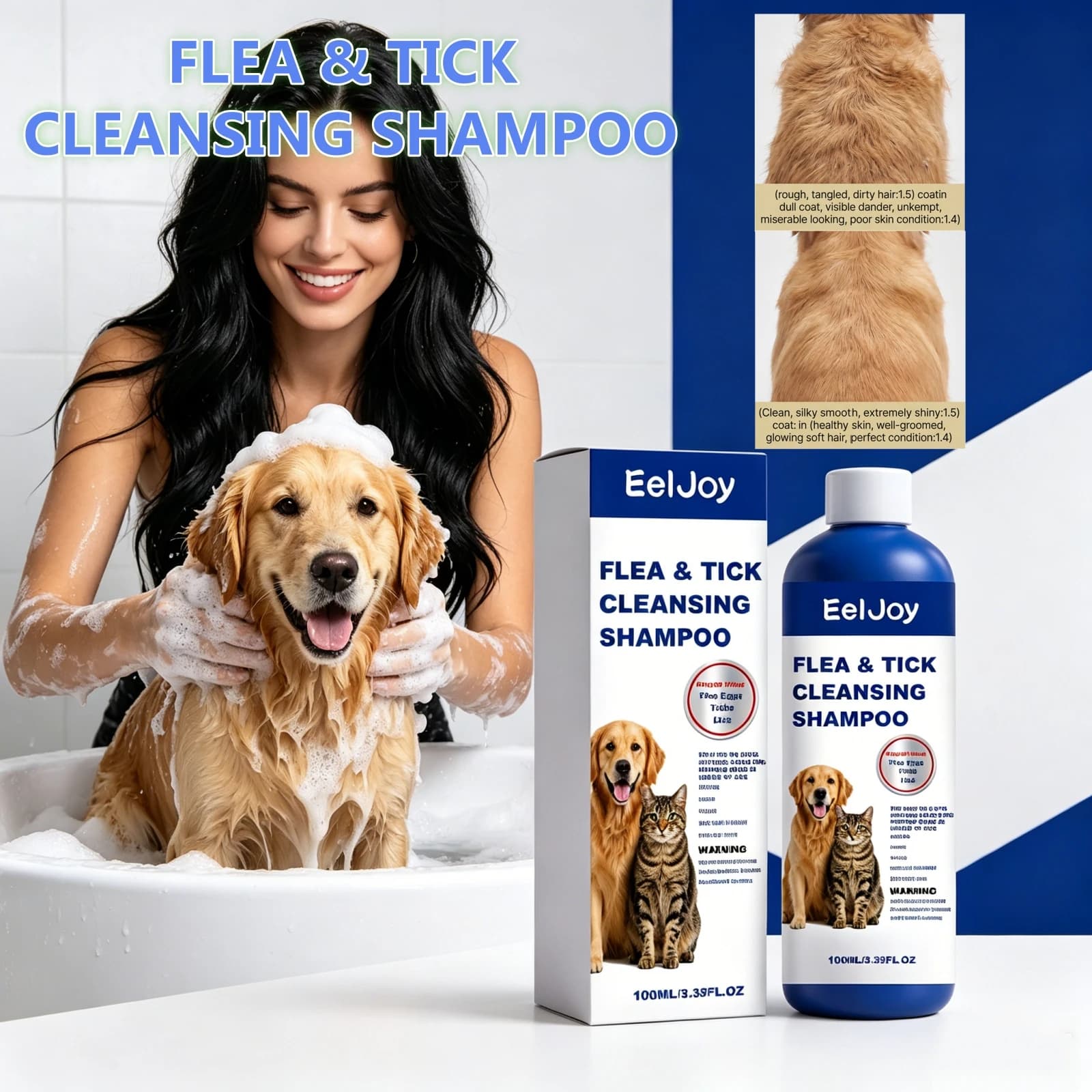 Flea Tick Removal Pet Shampoo Deep Cleansing Soothing Deodorize Anti-Itch Pet Bath Grooming Care Dogs Cats Anti-Parasite Shampoo