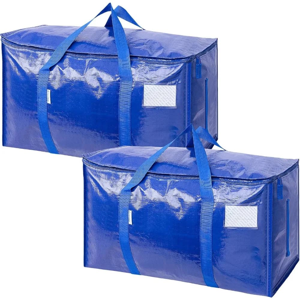 Extra Large Heavy Duty Moving Storage Bags with Zippers and Carrying Handles, 2 Pack Durable Reusable Big Laundry Travel Closet Organizer Bags for Clothes Bedding Blankets Packing Supplies, Water Resistant Foldable Space