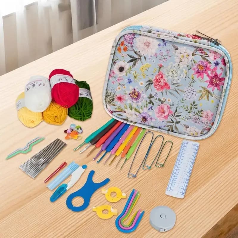 Crochet Hook Case with Elastic Slots Portable Knitting Needle Tool Organiser Bag
