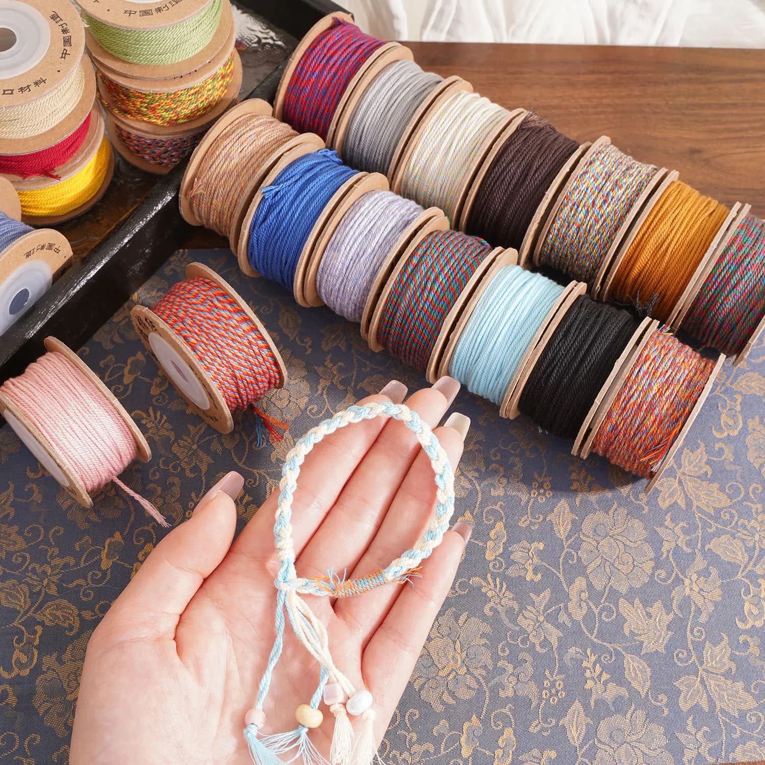 Corda di cotone da 1/1,2/1,5 mm, circa 15-25 m/rotolo, filo colorato in cotone per cucito, creazione di braccialetti, materiali per artigianato.