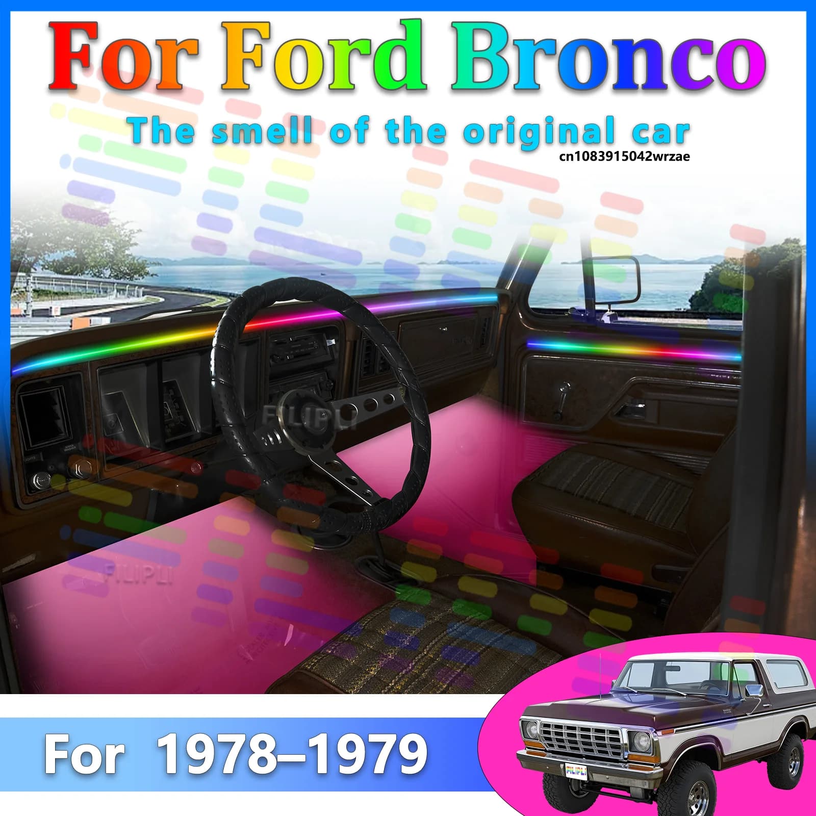 Luci Ambientali LED per Ford Bronco 1978-1979, Illuminazione Atmosferica Colorata, Strisce Neon per Interni Auto, Controllo App, 64 Luci RGB