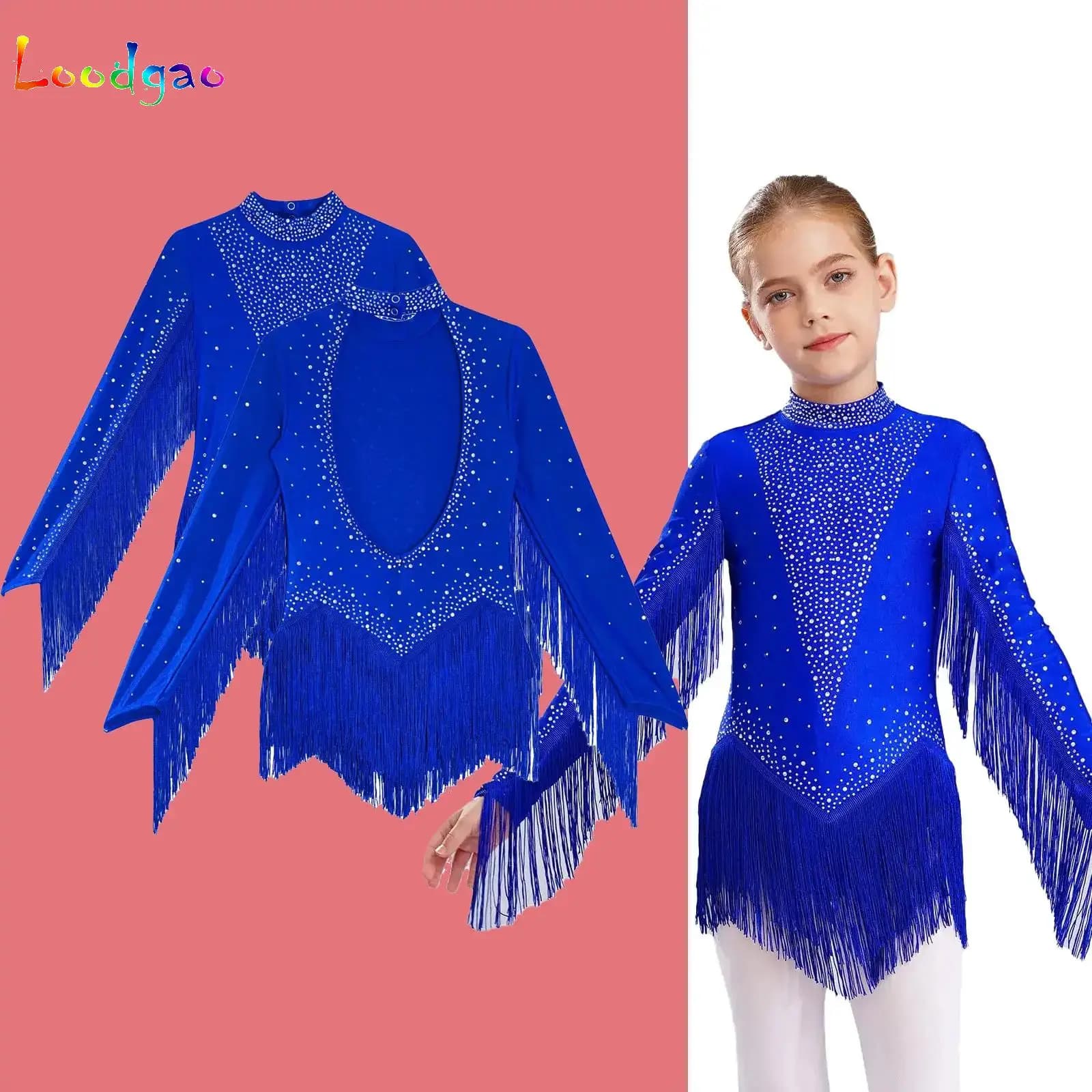 Bambini Ragazze Pattinaggio di Figura Body Nappe Body Balletto Ginnastica Jersey Ballo latino Cha-Cha Performance sul palco Dancewear