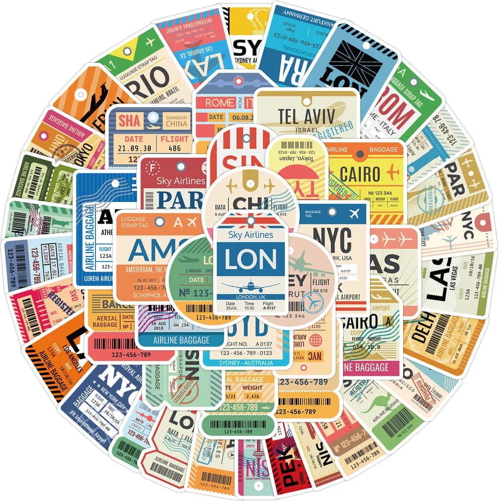 50 pieces of banknotes for airplane tickets retro waterproof graffiti stickers for decals for astucci for hand accounts for bicycle helmet
