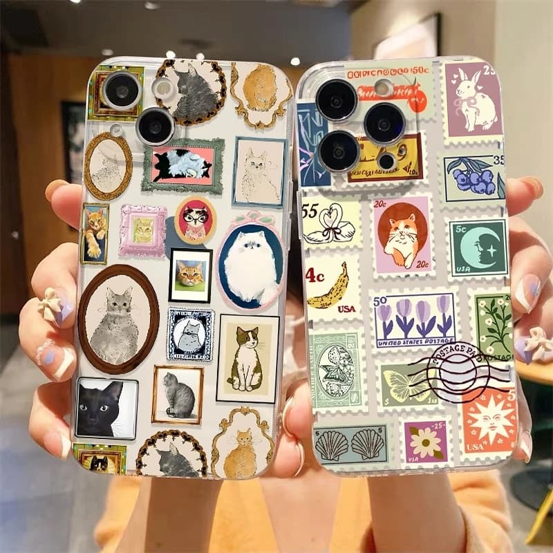 Cover Morbida Trasparente con Gatto Carino per Samsung Galaxy S26 S25 Ultra S24 S23 FE S22 Plus S21 A17 A16 A26 A36 A56 A55 A54